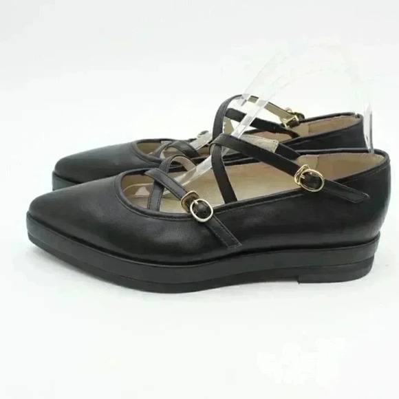 FREE PEOPLE Kriss Kross Black Leather Point Toe Chunky Mary Jane Flats - Picture 6 of 9